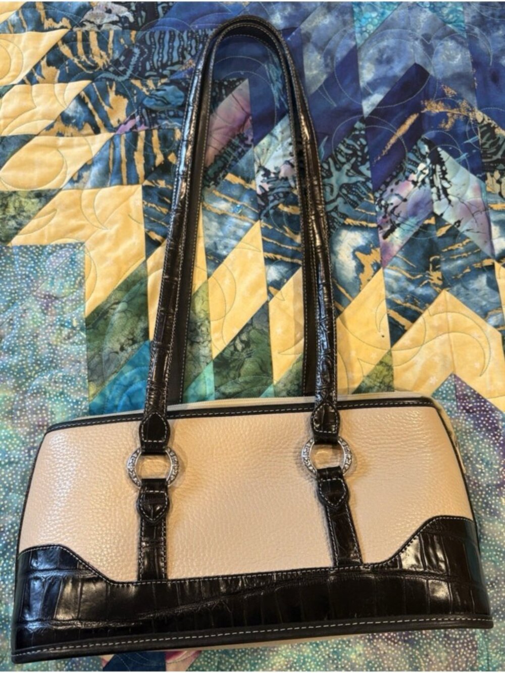 Brighton Purse Leather VIP Crossbody Bag Beige Croc City Organizer US Seller EUC